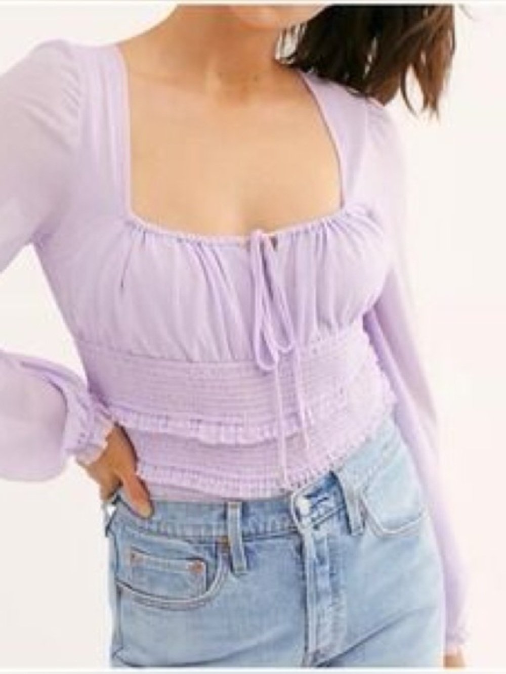 Free People Lavender Boho Gathered “Lolita” Blouse, Small